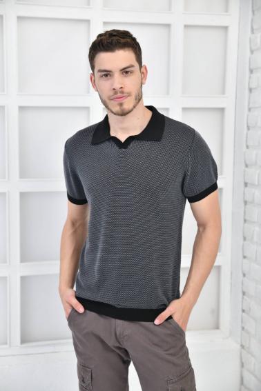 Siyah Erkek Polo Yaka Triko Örgü Slim Fit T-Shirt F93076