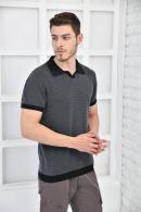 Siyah Erkek Polo Yaka Triko Örgü Slim Fit T-Shirt F93076