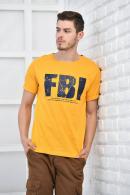 Hardal Erkek Bisiklet Yaka FBI Baskılı Slim Fit T-Shirt F5442