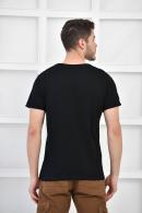 Siyah Erkek Bisiklet Yaka FBI Baskılı Slim Fit T-Shirt F5442