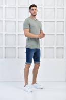 Haki Erkek Bisiklet Yaka Slim Fit Yaka Ve Kol Detaylı T-Shirt F51583