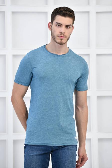 Petrol Erkek Bisiklet Yaka Slim Fit Yaka Ve Kol Detaylı T-Shirt F51583