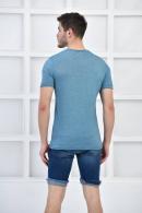 Petrol Erkek Bisiklet Yaka Slim Fit Yaka Ve Kol Detaylı T-Shirt F51583