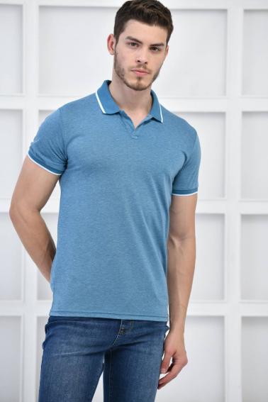 Petrol Erkek Düz Pike Polo Yaka Likralı Slim Fit Nakışlı T-Shirt F51606