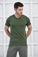 Haki Erkek V Yaka Full Likralı Silim Fit Basıc T-Shirt F51565