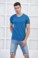 Petrol Erkek V Yaka Basıc Likralı Slim Fit T-Shirt F5173